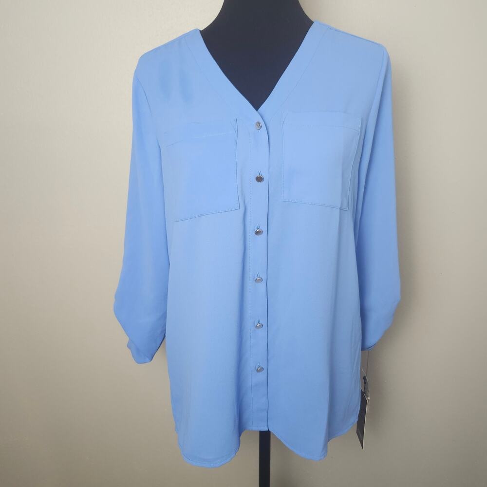 Jones New York Women's Blue Horizon Button Up Tunic Shirt X-Small NWT